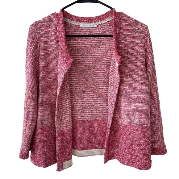 STEFAN GREEN RED WHITE & PINK‎ TEXTURED KNIT OPEN FRONT CARDIGAN SIZE 3 (LARGE) - Picture 1 of 13